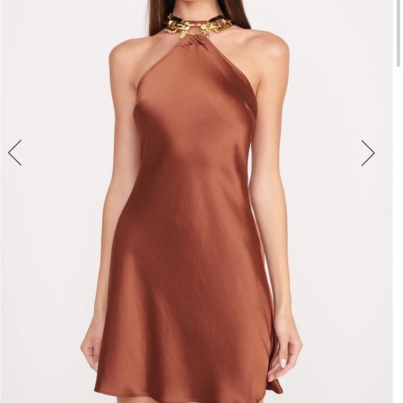 Staud brown mini dress with gold necklace halter - Picture 2 of 5